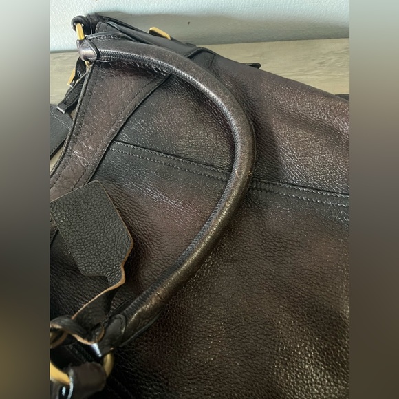 Prada Vitello Hobo bag large tote Deerskin leather dark cherry red gold logo - Picture 10 of 14